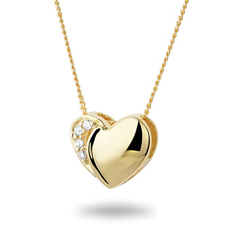 Miore Bijoux pour Femmes Chaîne avec Pendentif Cœur et 4 Diamants Brillants 0.02 Ct Collier en Or Blanc/Or Jaune 18 Carats / 750 Or, Or, Diamant