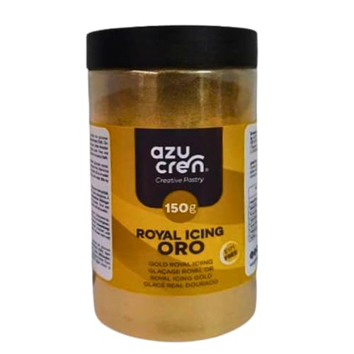 Azucren, Royal Icing para Galletas, Royal Icing Preparado, (Glasa Real), Fácil de Usar, para Decoración de Tartas y Galletas, Bonito Glaseado, Solo Añadir Agua y Listo (150 Gramos, Oro)