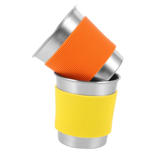 Gogogmee 2pc Stainless Steel Water Cup Collapsible Camping Cup Metal Drinking Mug for Outdoor Restaurant Home Use Silicone Sleeve