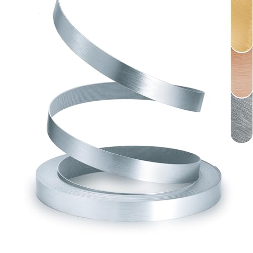 Image of PVC Edge Banding, 1 /2 inch x 25ft Non Glued Flexible Durable Real Brushed Aluminum Silver Veneer Edge Trim for DIY Table Cabinet Furniture Decorative Trim