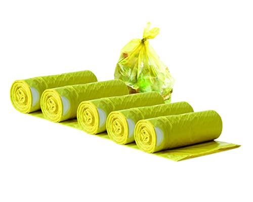 PARENCE.- Ensemble de 70 Petits Sacs Poubelle Ecologique / Lot de 5 Rouleaux Contenants 14 Sachets Poubelles en Plastique Réutilisé, 45*50cm - Couleur Jaune - 20L