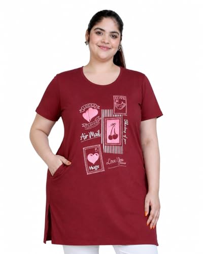 Image of In Love Women's Printed Cotton Plus Size Longline T-Shirt with Pockets | Cotton fabric - soft longline T-shirt with easy plus-size fit