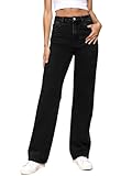 LBDLONGBIDA Women's Straight Leg Jeans Tummy Control Trendy High Waisted Stretchy Casual Denim Pants Baggy Trousers(Black,L)