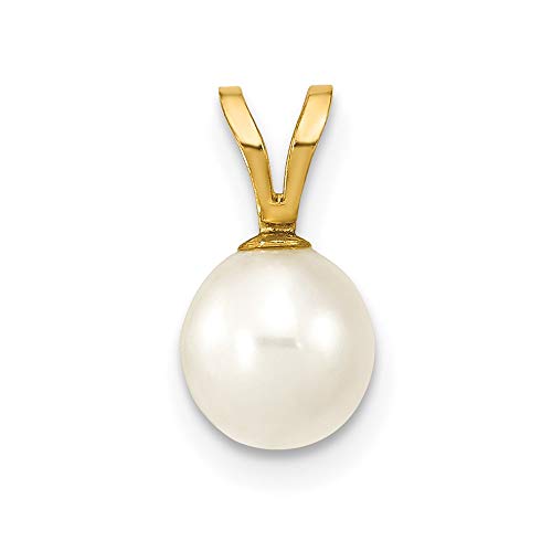 Solid 14k Yellow Gold 6-7mm Round White Freshwater Cultured Pearl