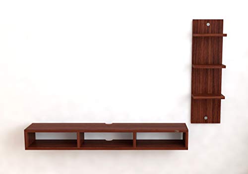 Image of DAS Wall Mount TV Entertainment Unit /with Set Top Box Stand and 3 Wall Shelves Display Rack Classic Walnut (Ideal for up to 48 inch) Screen- Bolivar
