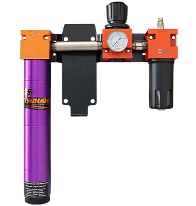 50 CFM, Tsunami 1/2" NPT Industrial Combination Water Separator Particulate Filter, Air Pressure Regulator & Lubricator Oiler