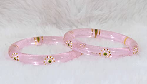 Image of NMII Traditional Glass With Diamond Cutting Pattern Glossy Finished Stylish Kada Set For Women And Girls | Crystal Glass Kada Bangles Set For Wedding, Festive