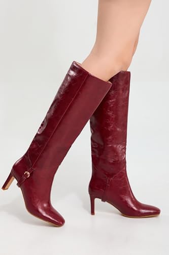 Knee High Boots for Women Square Toe and 3 IN Block Low Heel Boots Buckle Design Womens Fashion Tall Boots2