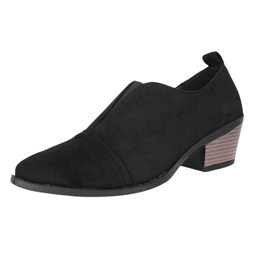 Zapatos de verano para mujer, punta puntiaguda, tacón grueso, tacón medio, zapatos de moda para mujer, botas de agua de tacón alto, boca profunda, retro y botines 2026, Black, 39 EU