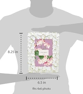 Laura Ashley 4x6 White & Gold Flower Textured Hand-Crafted Resin Picture Frame w/Easel & Hook for Tabletop & Wall Display, Decorative Floral Design Home Décor, Photo Gallery, Art (4x6, White/Gold)