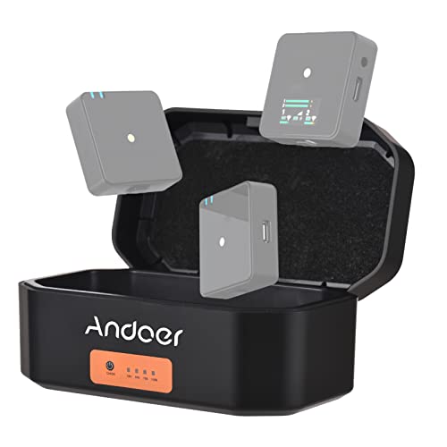 Andoer Boîtier de Charge pour Microphone sans Fil Boîte de Charge à 3 emplacements Batterie intégrée de Grande capacité 4200mAh USB-C PD Chargeur de Charge Rapide Remplacement pour Microphone GO II Cover