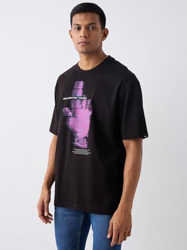 Image of Spykar Men's Oversized Round Neck Half Sleeve Solid Casual T-Shirt