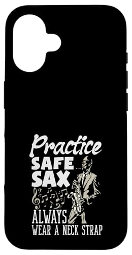 練習 安全 サックス Always Wear A ネック ストラップ おもしろサックス スマホケース iPhone 16 用