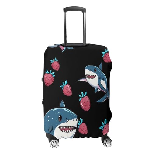 Shark Strawberry Travel Luggage Cover Suitcase Protector Baggage Covers for Men Women XL4