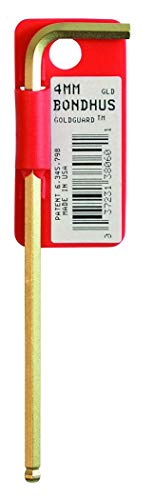 Bondhus 38054 Tagged and Barcoded 2.5mm Ball End Tip Hex Key L-Wrench with GoldGuard Finish, 88mm