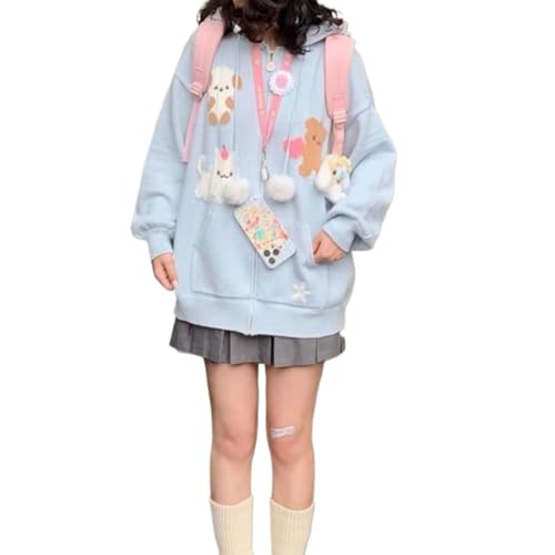 CEINOM Japanese Fashion Kawaii Zipper Knitted Cardigan Hoodie