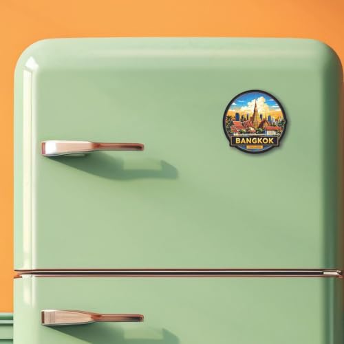 Image of CVANU Bangkok Thailand Country Landmark Theme 2pcs MDF Fridge Magnet - Wooden Travel Souvenir Refrigerator Decorative Collectible Magnet