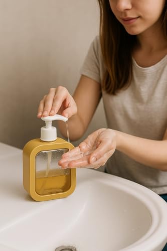Image of Liquid Soap Dispenser | Refillable Pump Bottle for Hand Wash, Dish Wash, Shampoo, Conditioner, Shower Gel | Bathroom & Kitchen Use | Transparent Plastic | 300ml (Brown)