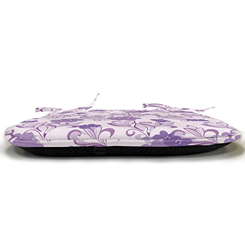 Lunarable Violet Chair Seating Cushion Set Of 12, Blossoms With Little Butterflies And Abstract Leaves Nostalgic, Seat Pads For Office With Anti-Slip Backing, 16"X16", Pale Mauve Lavender #TOP2
