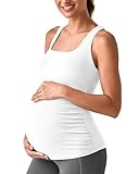 G4Free Maternity Yoga Tank Tops Workout Pregnancy Clothes Yoga Tanks Slim Fit Hip Length Comfy with Built in Bra Casual Camisole(White,S)