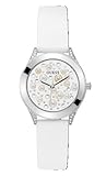 Weiß Silikon uhrenarmband Guess Damen Armbanduhr Pearl 36 mm Perlen und Strasssteine auf dem Zifferblatt Armband Silicone GW0381L1