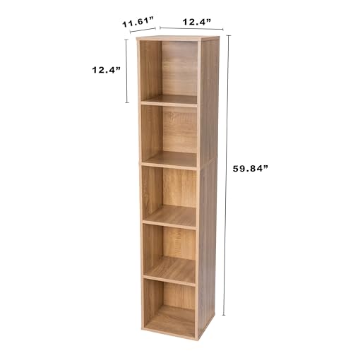 Image of 5 Cube Storage Organizer Wooden Bookshelf, 5 Cube Shelf Bookcase, Small Bookshelf Storage Organizer, 5 Cube Storage Shelf for Bedroom, Small Bookshelf for Living Room and Office (Natural, 5)