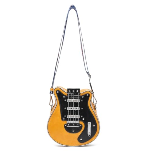 Ruarby Elegante borsa a tracolla in pelle PU a forma di chitarra, casual, borsa a tracolla per amanti della musica e viaggiatori, Giallo
