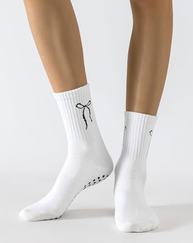 Image of Yawlsow Pilates Grip Socks for Women Yoga Grippy Socks Cute Barre Non Skid Athletic Crew Sticky Sock Workout Hospital