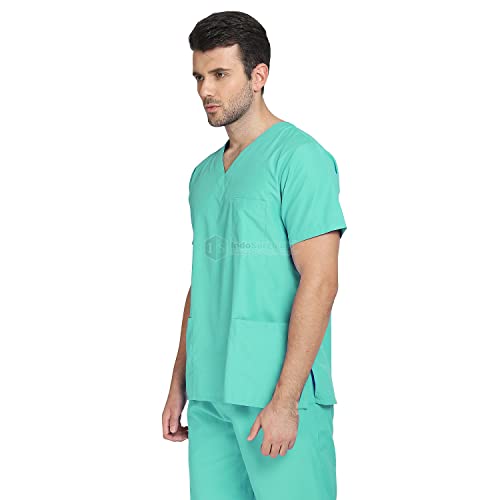 IS-IndoSurgicals-Unisex-Scrub-Suit-OT-Dress-Set-V-Neck-Top-and-Cargo-Type-Trouser-42-XL-Green