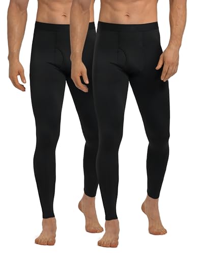 YESWEL Unterhosen Männer Lang 2er Pack, Warme Thermohose, Thermounterhose Herren mit Eingriff, Winter Funktionsunterwäsche Thermounterwäsche (Schwarz, L)