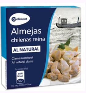 Coaliment Palourdes Chilenas Reina Al Natural, Clams au Naturel, Pack de 3 Boîtes de 120g, Poids Égoutté 63g