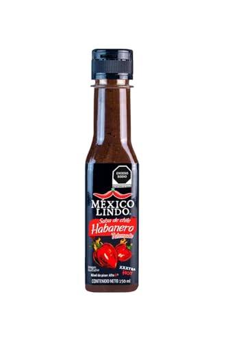 Image of Mexico Lindo Habanero Hot Sauce Xxxtra Hot | 83,200 Scoville Level | Mix of Habanero, Tatemados & Spices | Perfect for Quesadillas, Soups & Nachos | 5 Fl Oz Bottle (Pack of 1)