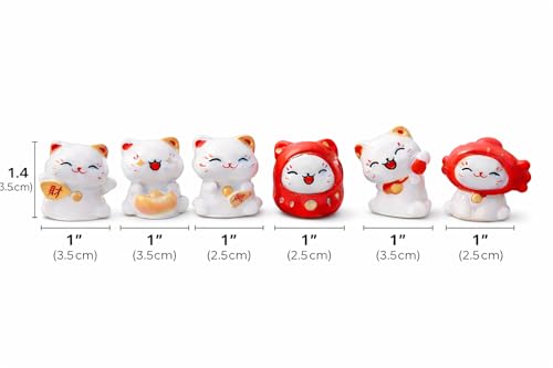 Image of Car Dashboard Bobblehead Toy Set of 6 Mini Cartoon Spring Dolls for Vehicle Interior Decoration (Cute Cat Design Resin)