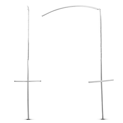 Sweetiee Woman 925 Sterling Silver Ear Threads Cross Platinum 118x18mm