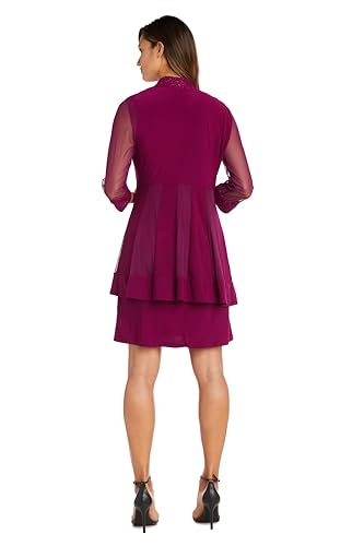 Image of R&M Richards Women's Elegant 2-Piece Shift Dress with Pleated Shimmer Duster Jacket for Mother of the Bride, Cocktail Attire