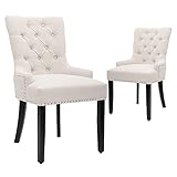 CangLong Modern Elegant Button-Tufted Upholstered Fabric With Nailhead Trim Side Chair for Dining Room Accent Chair for Bedroom, Set of 2, Beige