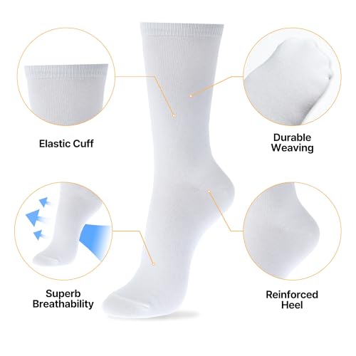 Image of Kikiya Women Mid-Calf Crew Socks - 6 Pairs Comfort Fit Soft Cotton Solid Colorful Dress Socks for Ladies Girls - Wine Navy Green Dark Gray Black White Multicolor Cute Outfit - Solid A - Dark Color(6)