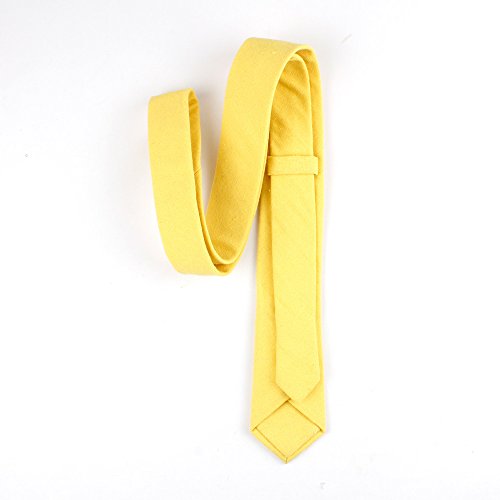 Image of Elfeves Men's Skinny Solid Color Tie Causal Cotton Linen Narrow Slim cut Necktie