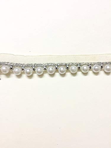 Image of 9 mtr Stylish Pearl Laces for Dresses, Sarees, Lehenga, Suits, Bags, Decorations, Borders, Crafts and Home D�cor (Silver)