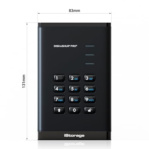iStorage diskAshur PRO3 SSD 1TB – bezpieczny przenośny dysk półprzewodnikowy – certyfikat FIPS Level 3 – chroniony hasłem – odporny na kurz/wodę – szyfrowanie sprzętowe
