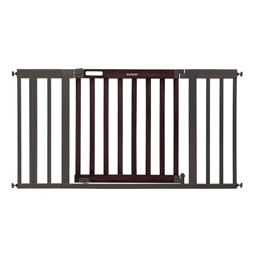Summer Infant West End Safety Baby Gate, Dark Walnut Stained Wood with Charcoal Metal Frame – 30” Tall, Fits Openings up to 36” to 60” Wide, Baby and Pet Gate for Wide Spaces and Open Floor Plans
