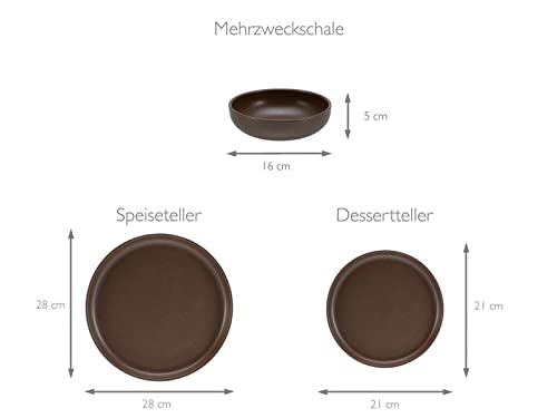 creaTable, Uno Braun, 12-teiliges Teller Set aus Steinzeug – Ansicht 2
