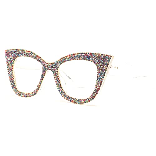 Image of Cat Eye Reading Glasses Bling Rhinestones Crystal Black Diamond Frame Eyewear Anti Blue Light Reader (clear, 1.25x)