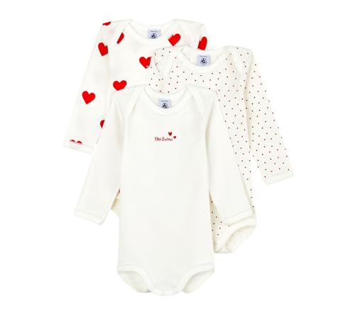 Petit Bateau Lot de 3 Bodies Manches Longues Coeur Bébé en Coton 24 Mois