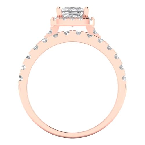 Clara Pucci 1.60ct Princess Cut Halo Solitaire White Lab Created Sapphire Engagement Anniversary Bridal Ring Band set 18K Rose Gold4