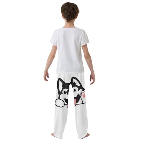 Boys' Pants Siberian Husky Dog Waving Paw Long Bottoms Jogger Pants Elastic Waist Trousers with Pockets S-XL3