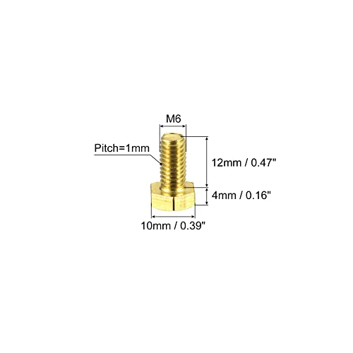 Image of uxcell Brass Hex Bolts, M6x12mm 5pcs Fully Thread Grade 4.8 Solid Brass Hexagon Head Bolt Machine Screws for Machinery