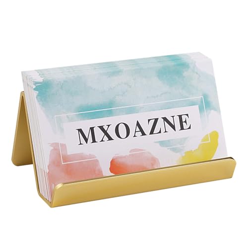 MXOAZNE Gold Business Card Holder Desk - Desktop Metal Business Card Display - Business Name Card Stand Organizer for Office Home School - 40 Cards Capacity