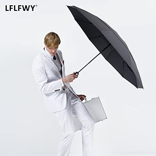 Lflfwy Large Size Reverse Umbrella - Windproof Vented Travel Umbrella Automatic Open And Close, Folding Double Canopy Umbrella With Leather Bag, Best Gift For Men And Women #TOP7