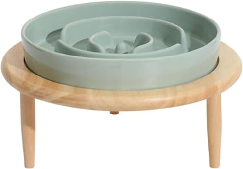 Conutoo ペット食器 早食い防止 食器犬 猫 スロウフィーダーボウル 犬お皿 飲み込み防止 スタンド付きボウル 犬 えさ皿 陶器 割れない 餌入れ ボウル ペット用品 お手入れ簡単 ペットの健康管理 洗いやすい (15.5cm,グリーン+ラック)